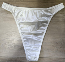 Vintage 1998 Victoria's Secret Ivory Silky Second Skin Satin Thong Panties M
