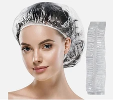 120 PCS Disposable Shower Caps, Plastic Clear Hair Cap Large Thick Waterproof Ba
