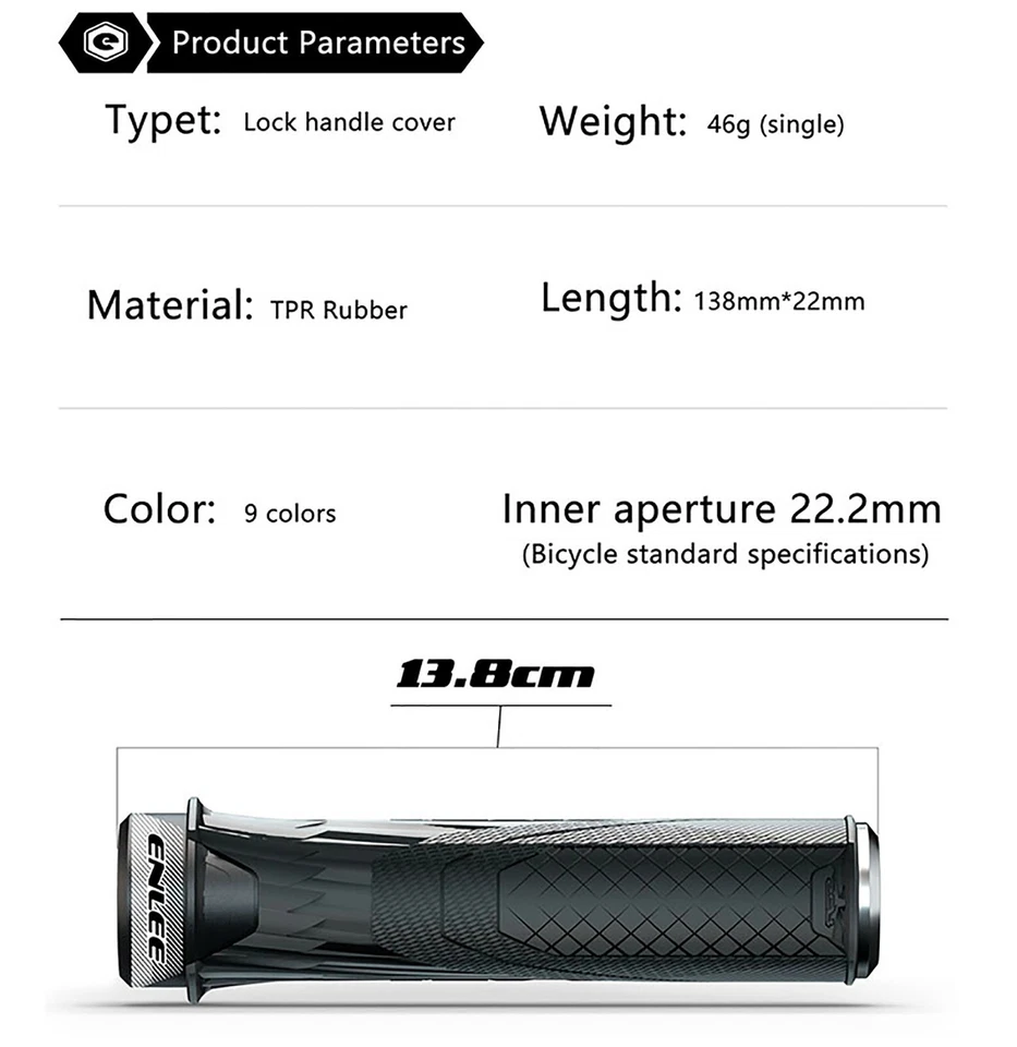 ENLEE Mountain Bike BMX MTB Handlebar Grips Rubber Hand Grip 22.2mm Lock on - Image 4 of 4