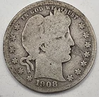 《Silver》1908-S USA BARBER QUARTER -- .1808 OZ of SILVER!!!