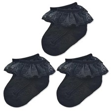 Baby Lace Socks Baby Girl Double/Eyelet Lace Ruffle 3-6 Months Black 3 Pk