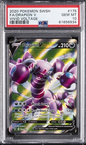 2020 POKEMON SWORD & SHIELD VIVID VOLTAGE #175 FULL ART/DRAPION V PSA 10