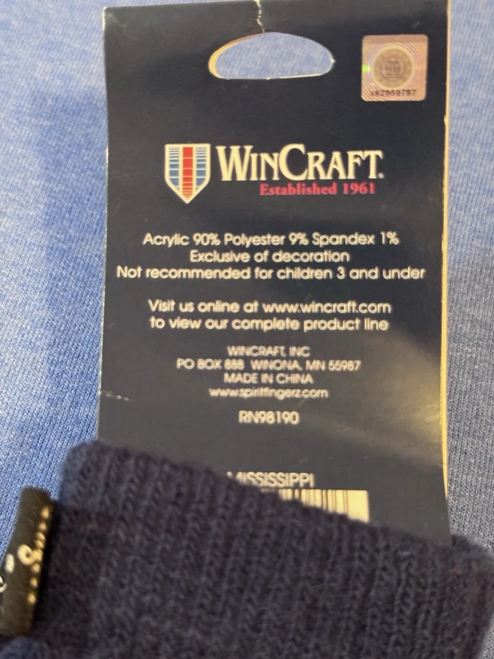 Guantes Ole Miss Spirit Fingerz azules con pompones rojos y azules, nuevos con etiquetas Foto 4 de 4