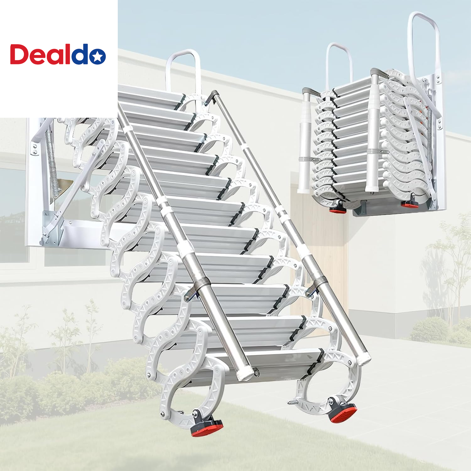 10FT Pull down Attic Stairs, 12 Steps Wall Mounted Folding Loft Ladder,Extension-image