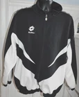 LOTTO ZIP UP WARM UP JACKET SOCCER ITALIA BLACK WHITE MENS XL GEOMETRIC VGC