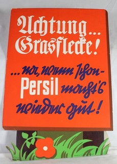 altes Pappschild Persil Achtung Grasflecke Sütterlinschrift