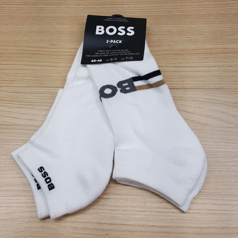 HUGO BOSS Low Cut Ankle Socks Mens 7-13 White 2-Pack Solid Logo Cotton Blend - Image 2 of 4
