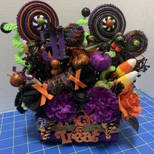 Halloween Small Wood Crate Tiered Tray Table Lollipops & Candies  Pumpkins New