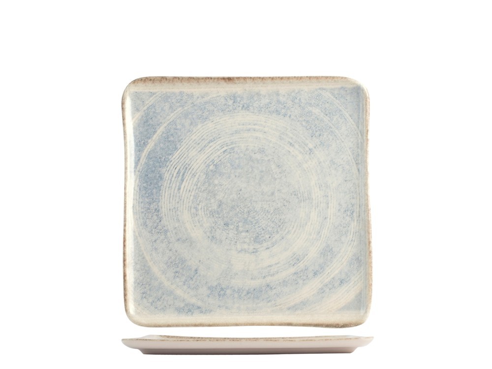 Square Plate In Stoneware Sky 21cm, Blue And Brown, H&H