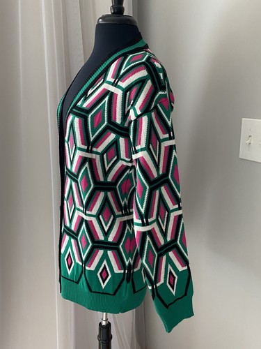 MY BEE Geometric Patterned Cardigan Sweater Wool and Acrylic No size ( Medium?) - Picture 3 of 16