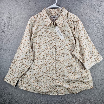 Foxcroft Zoey LSR Watercolor Animal Print Shirt 22W Sandbar Wrinkle Free NEW NWT