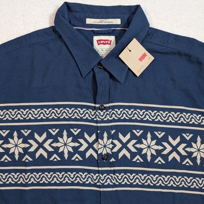 Levis Fair Isle Shirt Mens XL Blue Long sleeve Button Up Modern Fit Nordic Print