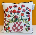 MacKenzie-Childs 75759-350 Handmade Pink Check Hearts Bouquet Throw Pillow. New!