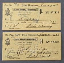 2 Cheques Del Banco Agricola E Industrial-matanzas-1956-pedro Betancourt