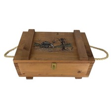 Evans Sports Rope Handled Wooden Ammo Box Covered Bridge Deer Ducks Dove Tailed