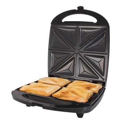 Quest 1100 W Quad Antihaft Sandwich Toaster Kompakt 4 Scheiben Toastmaschine Schwarz