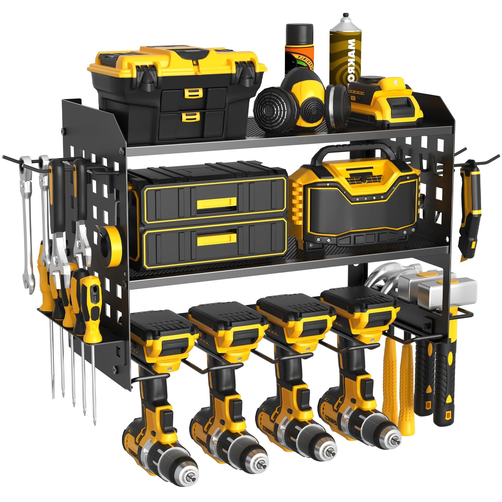 Heavy Duty 3-Tier Wall Mount Power Tool Organizer with 4 Drawers