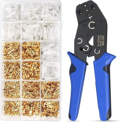 Kit Crimpadora De Cables AWG 22-16 Con Terminales Macho Hembra Tipo Bala
