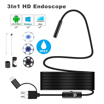 USB Type C Endoscope Borescope Snake Inspection Camera 3 in 1 for Android System