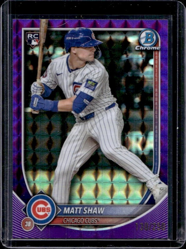 2025 Bowman Chrome Matt Shaw RC Purple Geometric Refractor Rookie #/250 Cubs