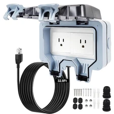 Outdoor Outlet Box with 32.8Ft Extension Cord, NEMA 5-15R, STW 14 AWG, IP66