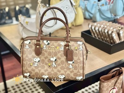 NWT Coach X Peanuts Rowan Satchel Bag Signature Canvas With Snoopy