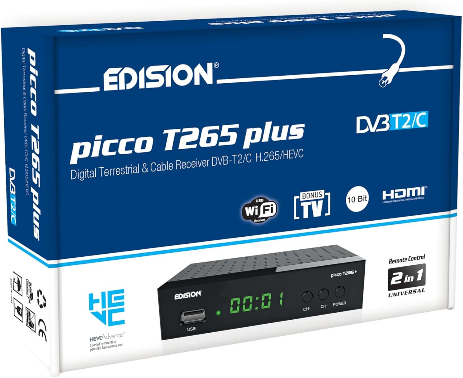 EDISION PICCO T265+ 2024 Decoder Invisibile DVB-T2 H265 10Bit
