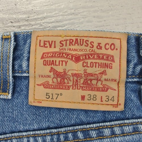 Levi's 517 Men's Jeans Size 38x34 Slim Fit Boot Cut Blue Distressed Denim - Picture 2 of 13