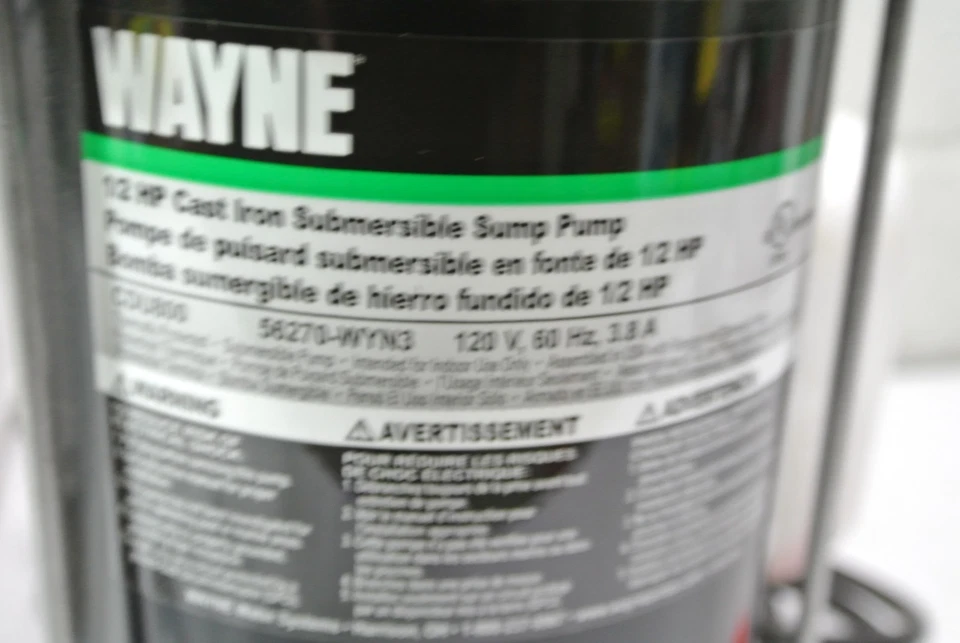 Bomba de sumidero WAYNE 1/2 HP 5100 galones por hora acero recubierto CDU800 (56270-WYN3) Foto 3 de 4
