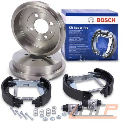 2x BREMSTROMMEL + BOSCH KIT SUPERPRO HINTEN FÜR SEAT AROSA CORDOBA IBIZA MII