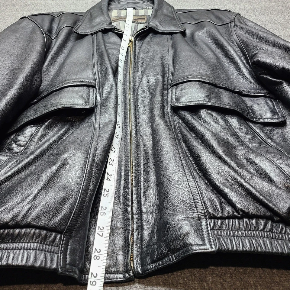 Chaqueta de bombardero acolchada de cuero genuino negra extra grande Members Only para hombre Foto 2 de 4