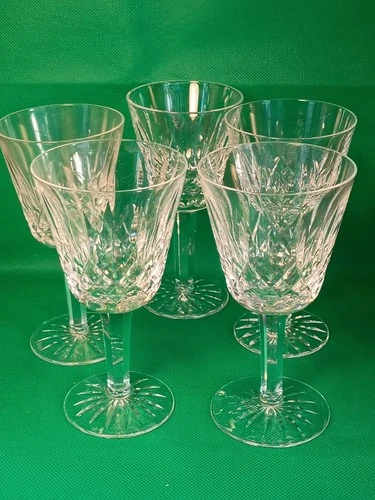 Vtg Set of (5) Waterford LISMORE Crystal White Wine Glasses Goblet 5 7/8" Tall