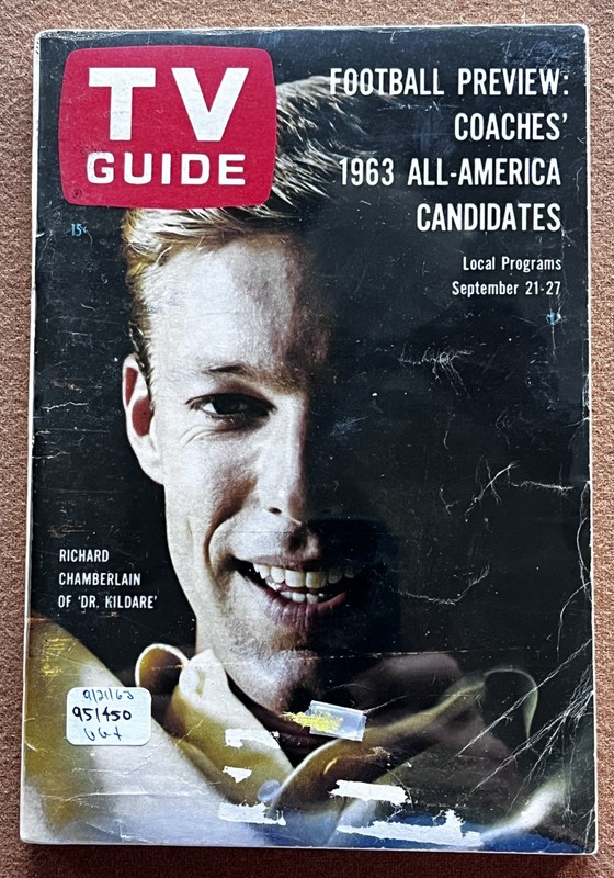 1963 Iowa ed Sept 21-27 TV GUIDE Magazine VG+ Dr. Kildare Richard Chamberlain