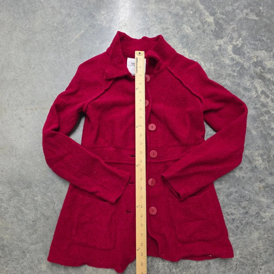 Abrigo Chaqueta Para Mujer Anthropologie Sparrow Rojo Botón Frontal Mezcla Lana Peplum XS Foto 4 de 4