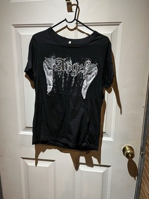 Easy way Angel T-Shirt Women s Black Short Sleeve Cotton Size Medium