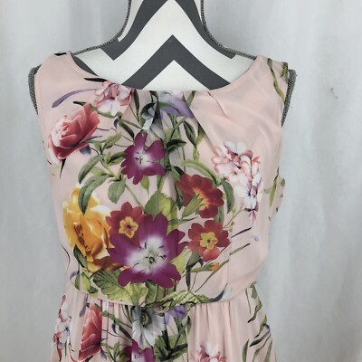 CB Established 1962 Pink Floral Chiffon Sleeveless Gathered Waist Dress 6 Petite
