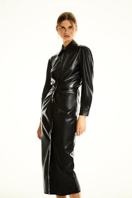 leather black midi dress TWO SIDED LEATHER TIBI MIDI DRESS BLACK main image 1