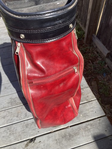 Burton Golf Cart Bag Vintage 6-Way Divider Black/Red Leather Trim Made In USA - Picture 15 of 20