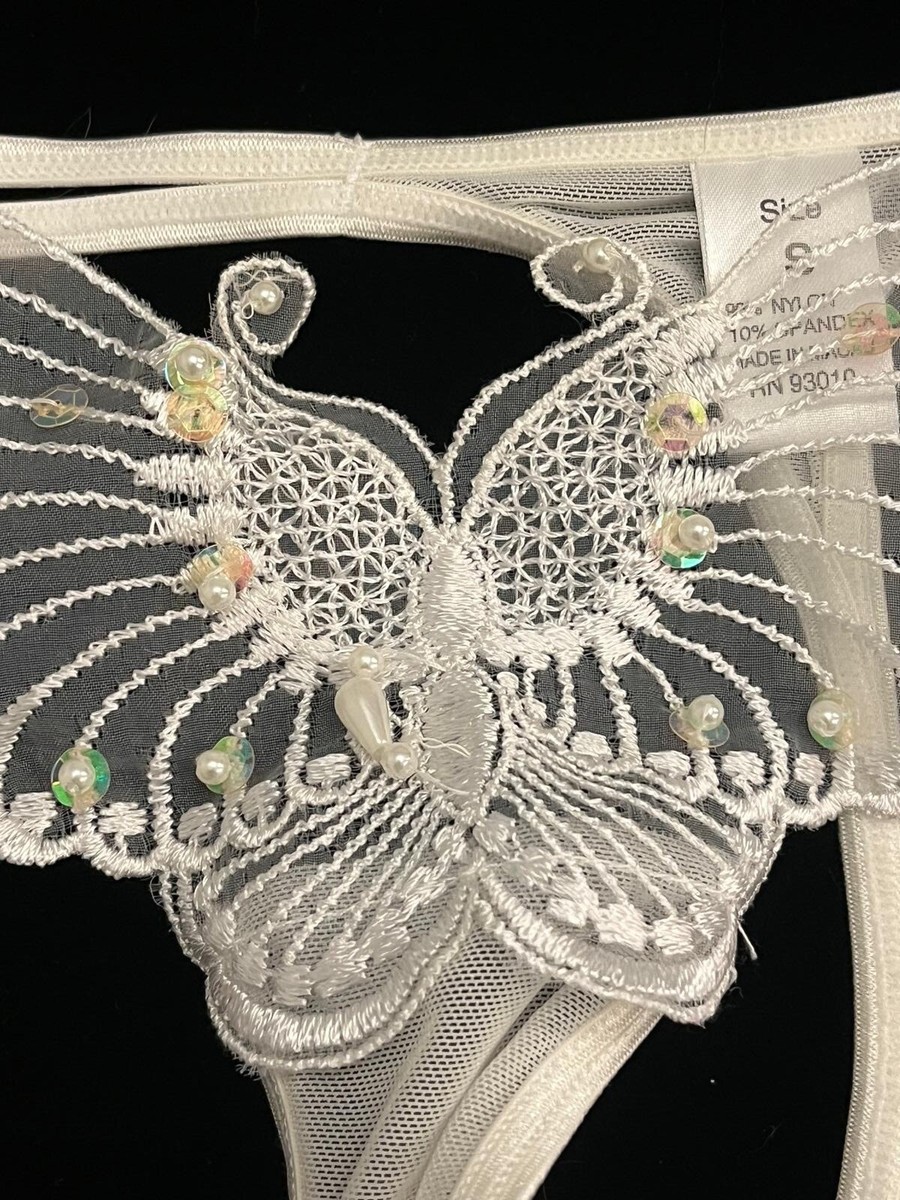 Women's White Butterfly Embroidered Sequined Beaded Elastic