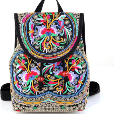 3955 Embroidered Backpack Purse , Boho Elegance Vintage Ethnic Floral Floral Embroidered Mexican Backpack: Handmade Cotton Boho  main image 4