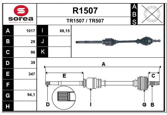 Arbre de transmission SNRA R1507 pour Trafic III de chantier