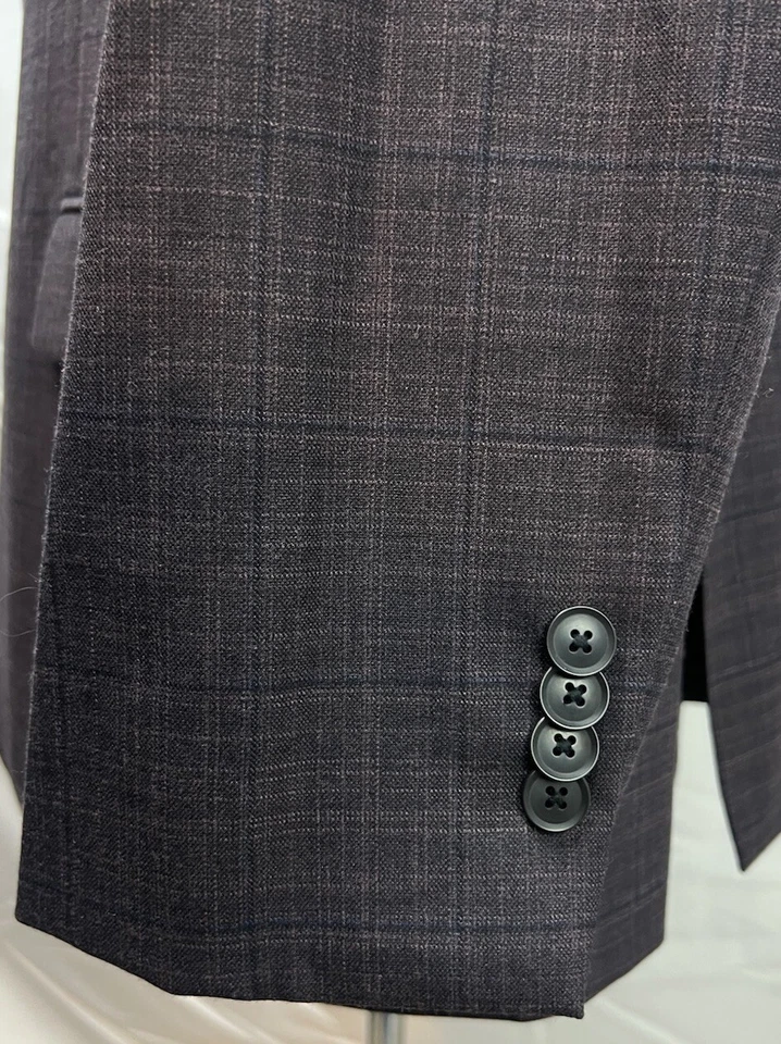 Chaqueta Blazer Kenneth Cole Awearness Para Hombre 48R Mezcla de Lana Rojo Vino Púrpura a Cuadros Foto 2 de 4