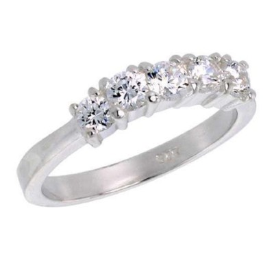 Sterling Silver 5-Stone Engagement Ring w/ Brilliant Cut Cubic Zirconia Stones
