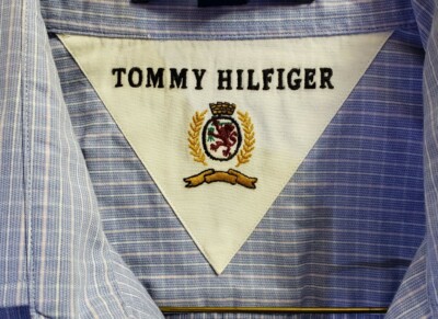 VTG Tommy Hilfiger Mens Shirt Blue 15 Neck 32/33 Length Button Down 