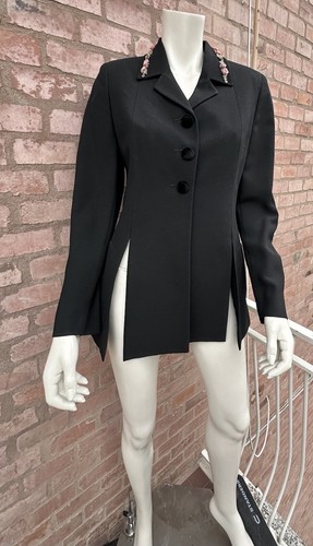 Blumarine Couture Blazer Jacket Black Roses Embroidered Neck Tailleur SZ IT42-S - Picture 20 of 23