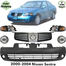 Front Bumper Cover Fascia & Headlight Assembly Kit For 2000-2004 Nissan Sentra