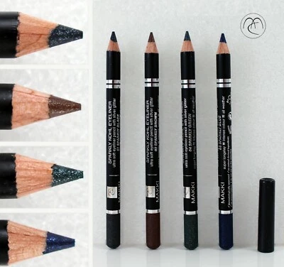 MAKKI SPARKLY BLACK BROWN GREEN BLUE EYELINER PENCIL + SILVER GLITTER EYE LINER