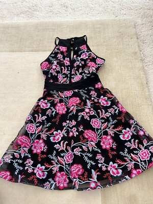 pink black white dress BY&BY NET WITH BLACK LINER AND FLORAL DESIGN WOMENS S imagine yourself strolling along