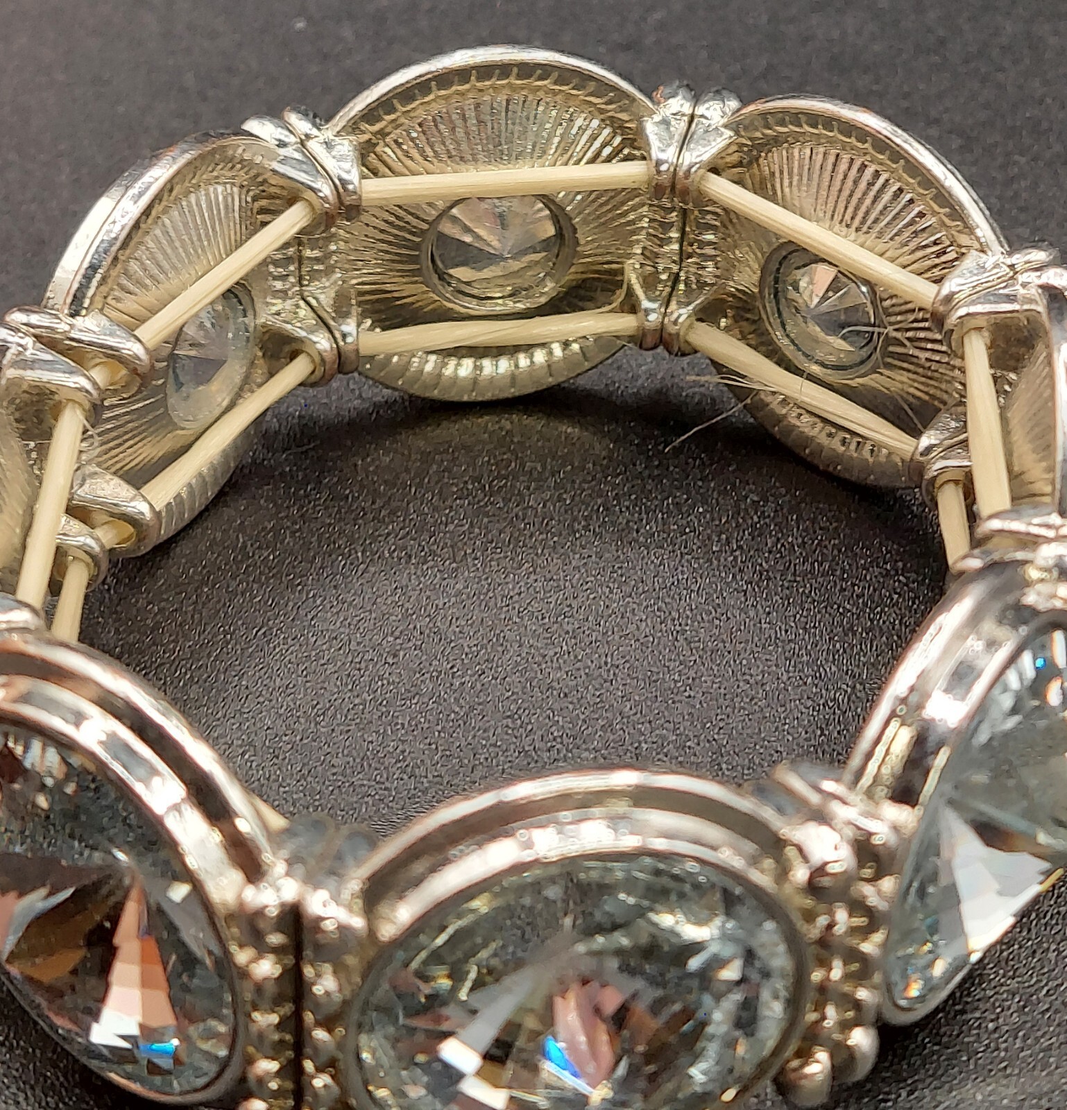 Unsigned Necklace Stretch Bracelet Silvertone Riv… - image 6