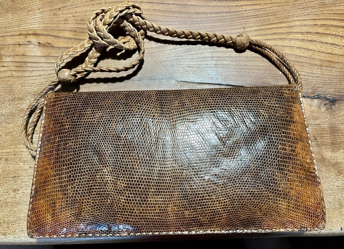 Vintage Lizard Skin Handbag Shoulder Bag African Boho Leather